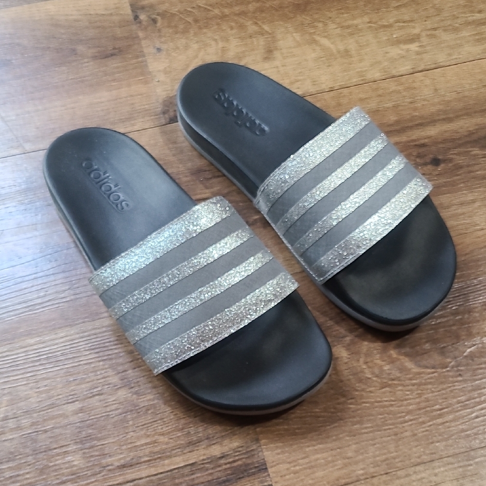 Adidas Glittery Silver and Black Sandals